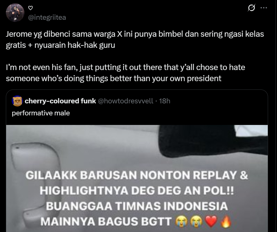 netizen bela Jerome Polin dinilai performative male [twitter]